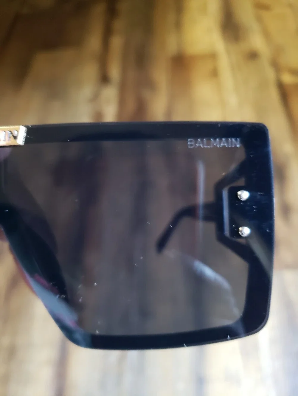 Designer Inspired Black Shield Sunglasses with Gold Logo (No Case)